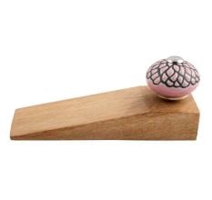 2 Pieces Pink And Black Etched Ceramic Wooden Door Stopper